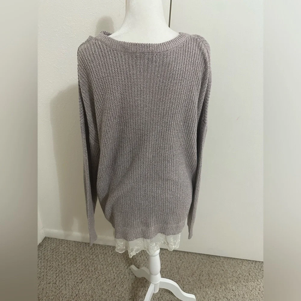 Moral fiber women’s knit tunic crisscross neckline lace hem boho size XXL